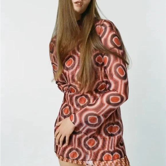 Zara Geometric Patterned Red Dress - Picture 3 of 11